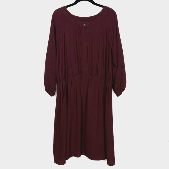 Mossimo Midi Shift Dress Womens Plus XXL Burgundy 3/4 Sleeve Button Up Pullover - Picture 1 of 14